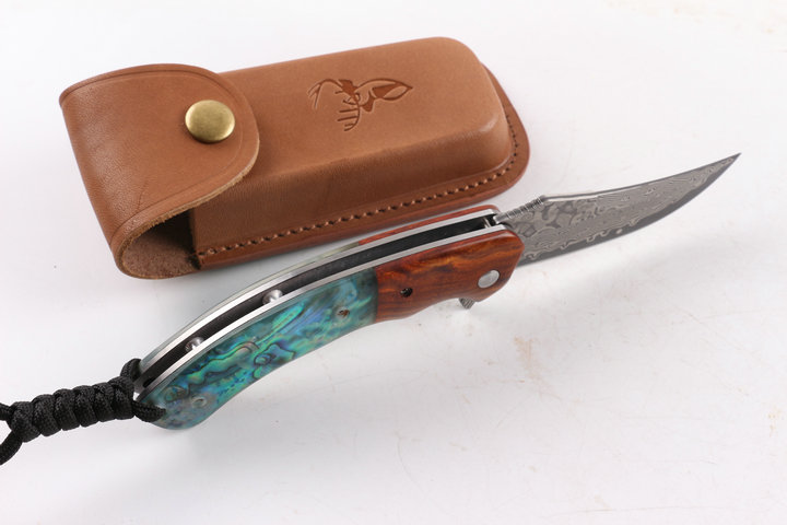 Mild Deer VG10 Damascus steel Abalone folding knife UD404895